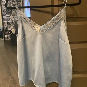 Blue Lace V Neck Tank Top
